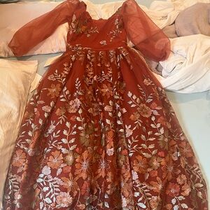 Floral Embroidered Rust Dress
